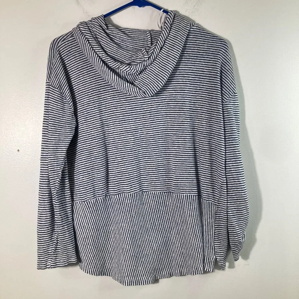 Womens C & C California Linen Hooded Striped‎ Top Navy White M - Picture 2 of 8